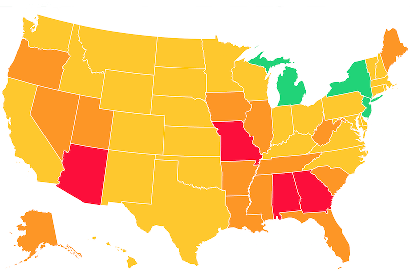 Covid Act Now’s map of the U.S.