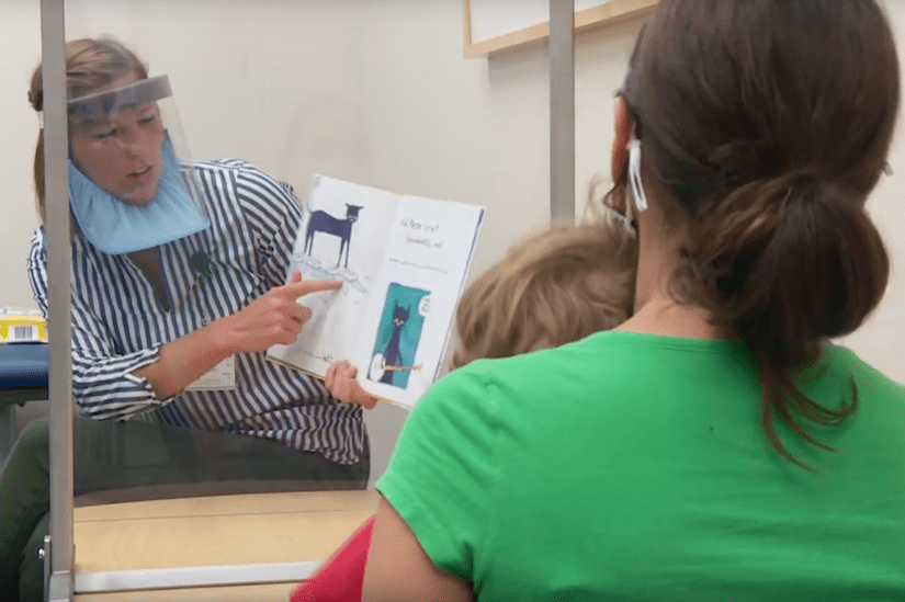 UW Health speech therapist using the Badger Shield+
