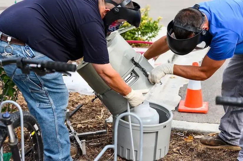 plumbers opening wasterwater sampler