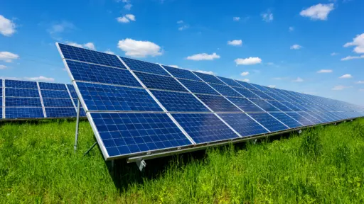 Solar panel on blue sky background