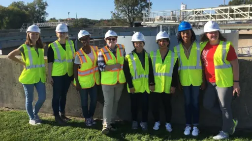 Several students standing at water treatment facility