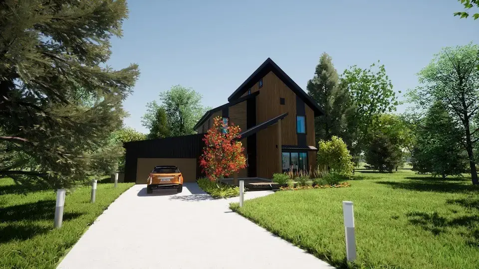 The exterior of the team's new house design
