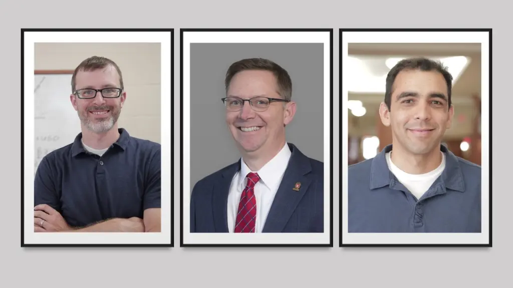 three head shots of faculty members