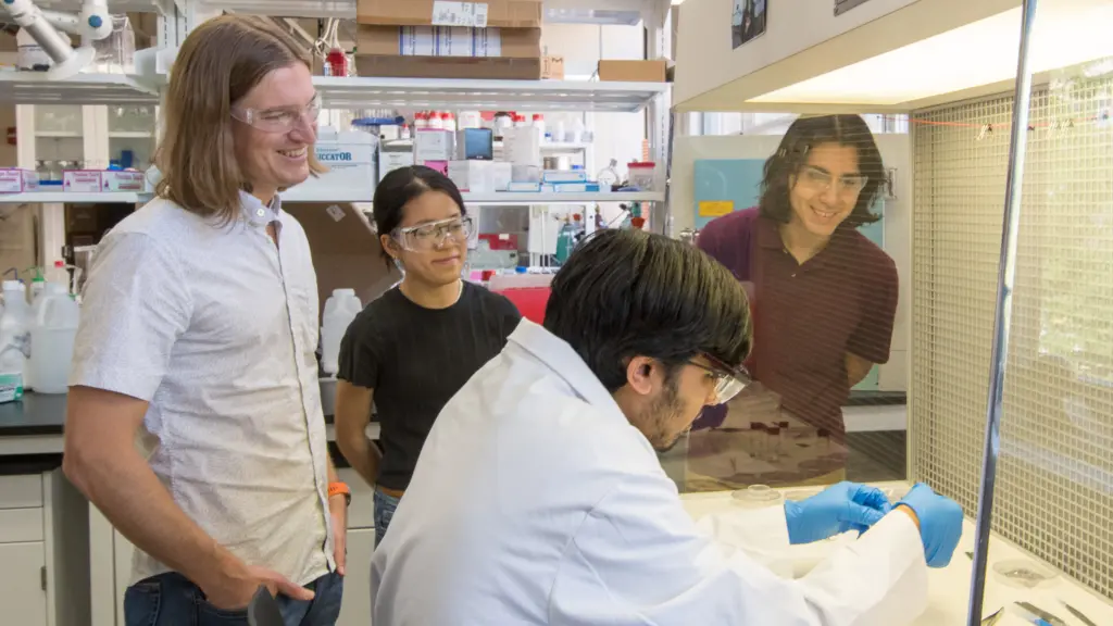 Matt Gebbie with students in his lab