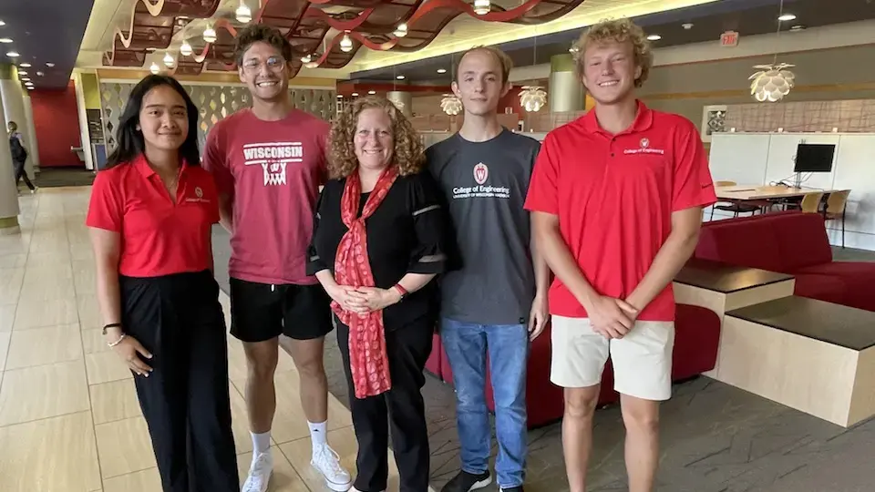 Chancellor Jennifer Mnookin with engineering students
