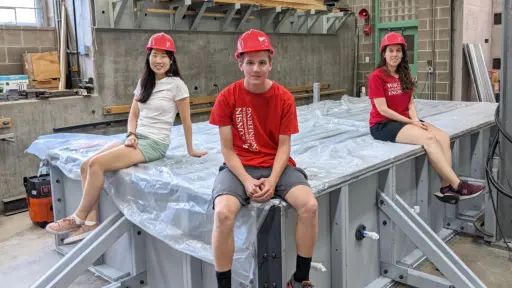 Postdoctoral associate Hyeyoung Koh, undergraduate Lennart-Fredrik Schmitz and Assistant Professor Hannah Blum with the SEAhorse
