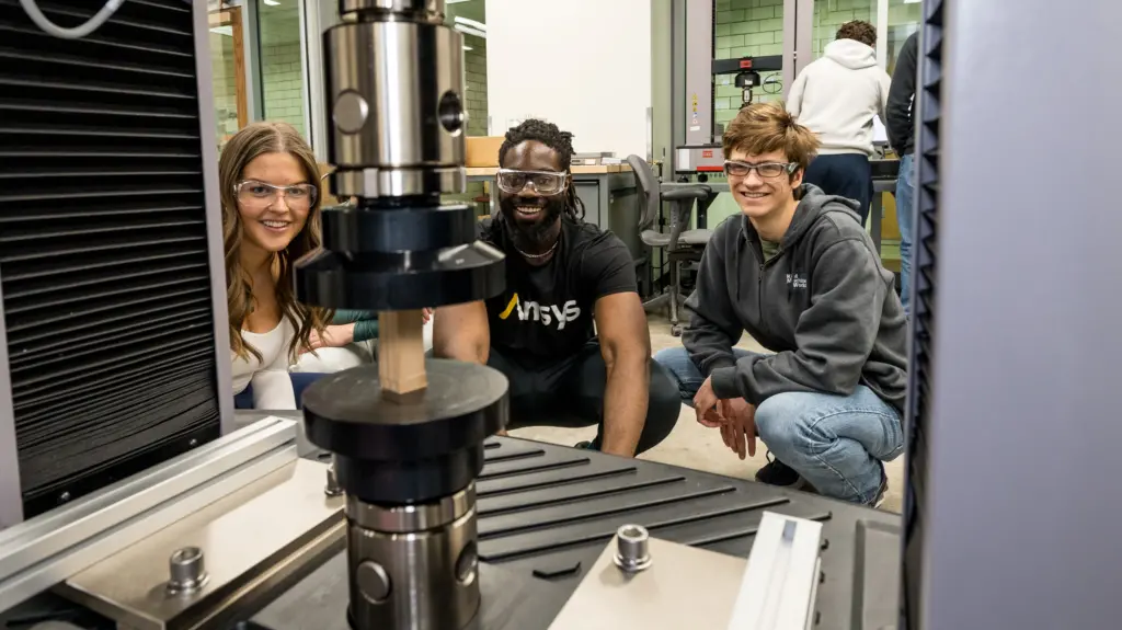 Students in the renovated mechanics of materials testing laboratory