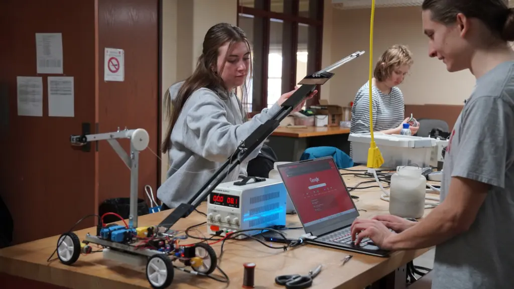 Students test their crane design
