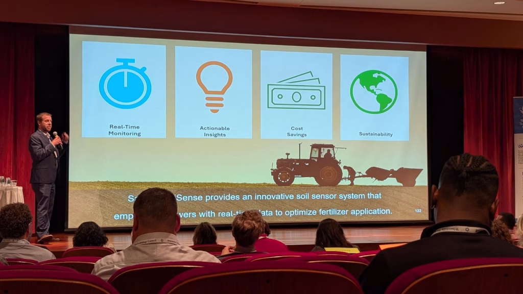 Assistant Professor Joseph Andrews pitches his technology at the Wisconsin Entrepreneurs’ Conference