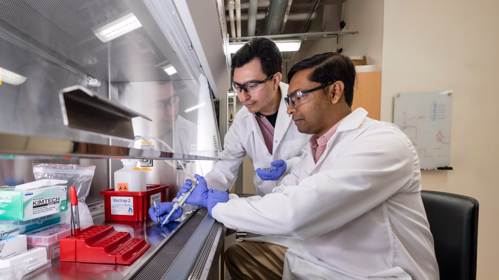 Recent graduate Samir Rosas (PhDBME ’25) and PhD student Shovasis Kumar Biswas
